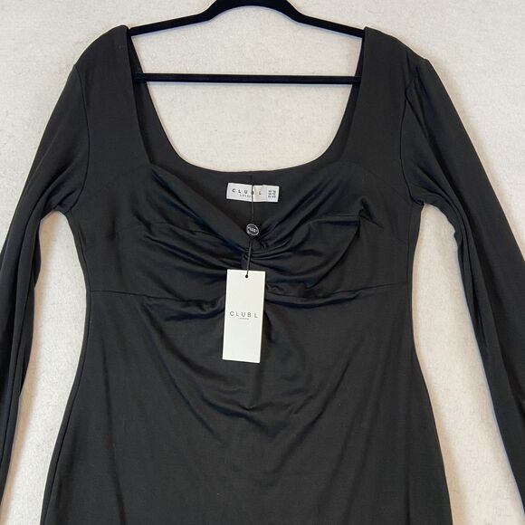 CLUB L London Black  Bodycon Midi Dress Sz 12 Morticia Addams Gothic Glam Witchy - Picture 3 of 7